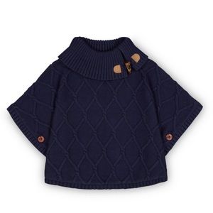 Hope & Harry Girls Split Neck Sweater Cape, Navy Lattice Cable, size Medium 7/8
